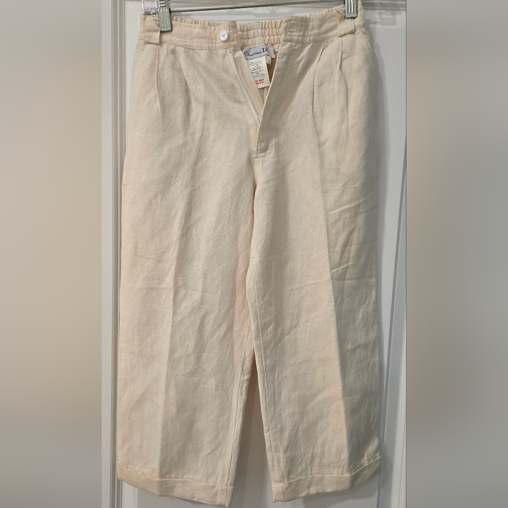 Christian Dior Beige Linen High Waist Pants Mid-Calf Size 10